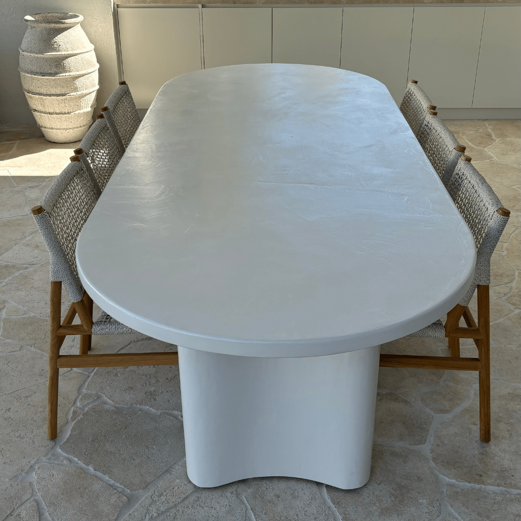 banksia jellybean table in white microcement