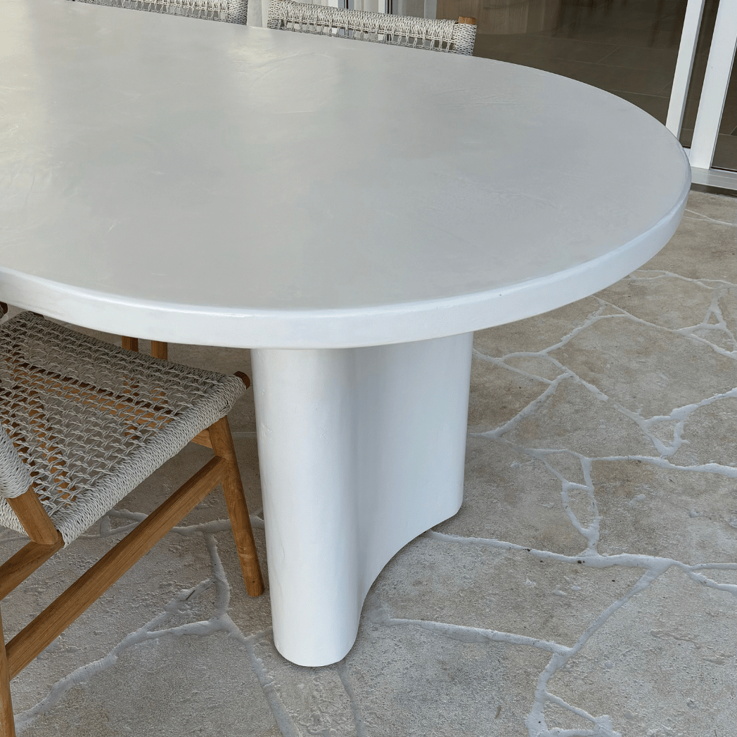 banksia jellybean table in white microcement