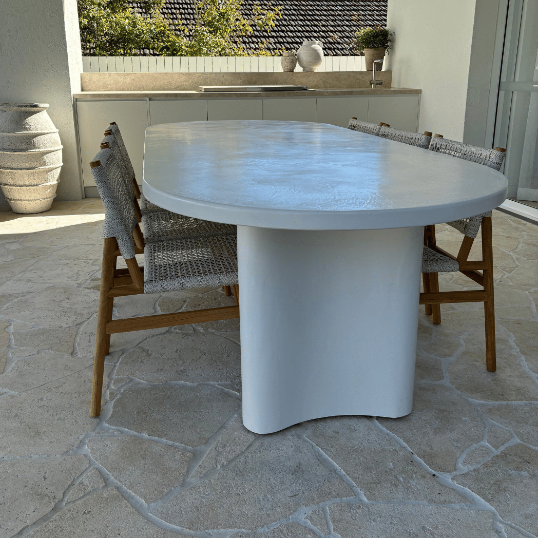banksia jellybean table in white microcement