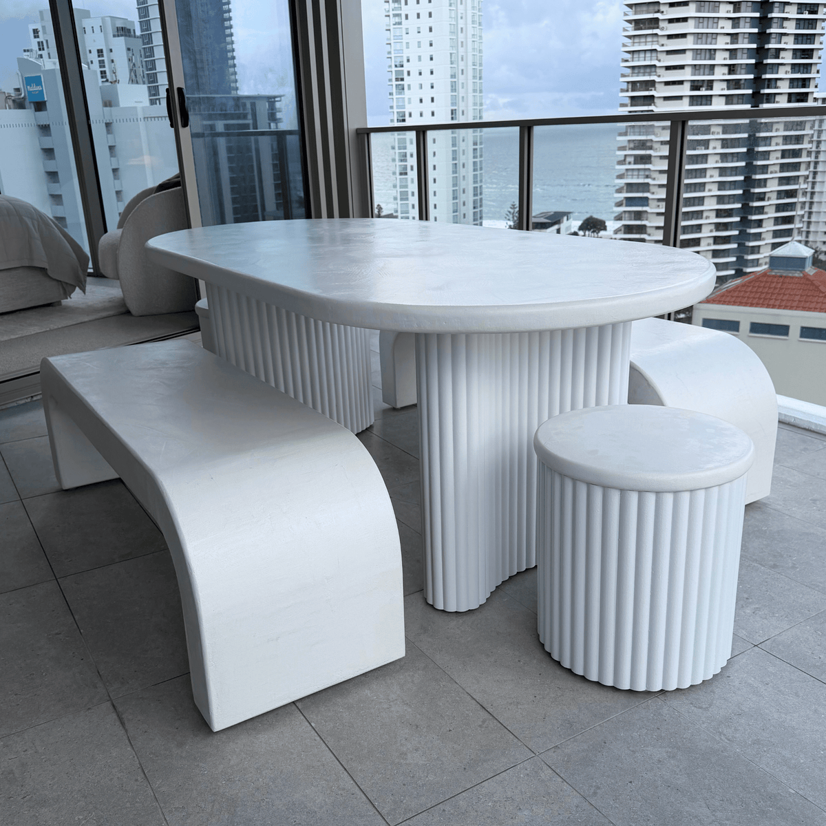 Woorim jellybean dining set in white microcement