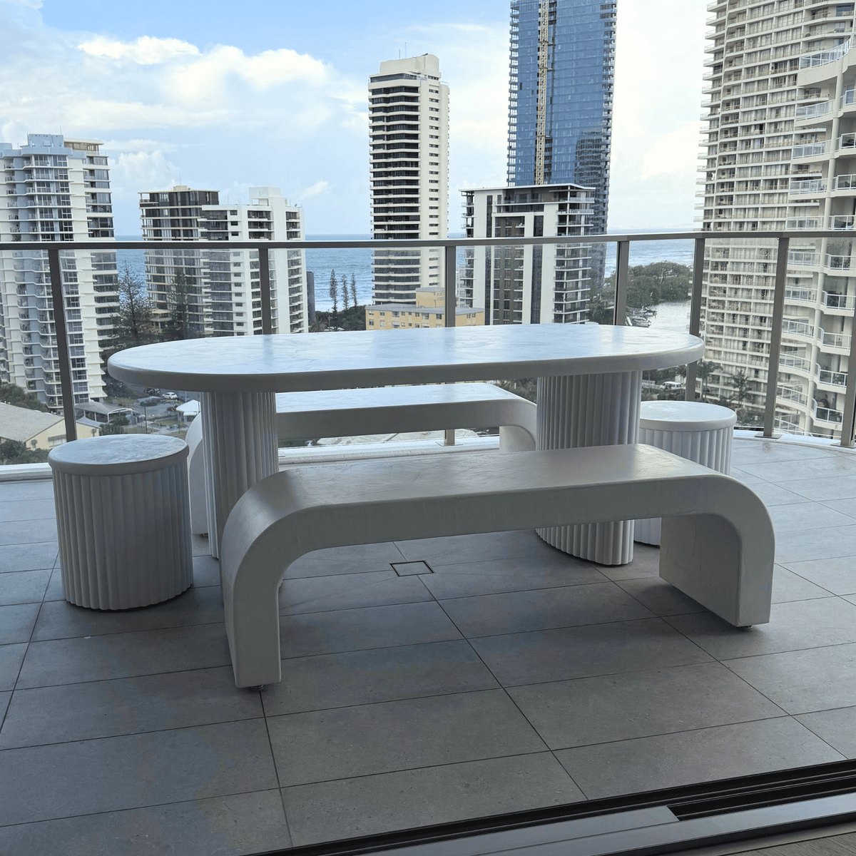 Woorim jellybean dining set in white microcement